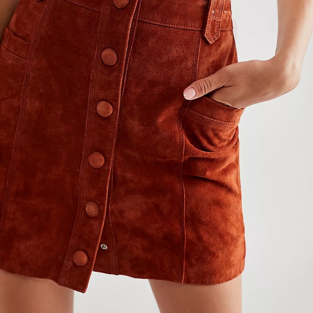 NWT Free People Blank NYC Sun Valley Skirt rust Sedona red - Picture 4 of 11